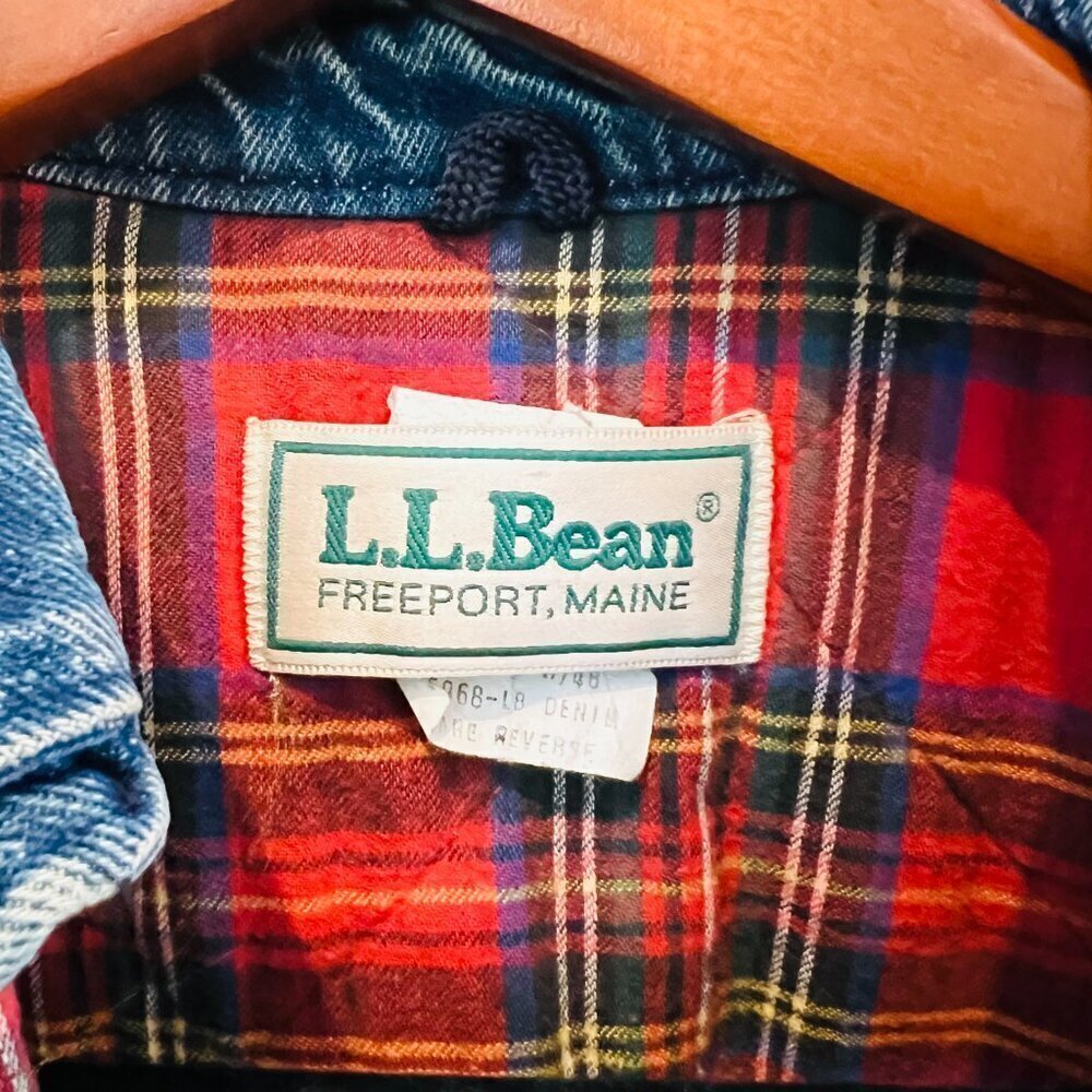LL BEAN Insulated Flannel Lined Barn Chore Denim Harrington Jacket Coat VTG 80s - Picture 9 of 16